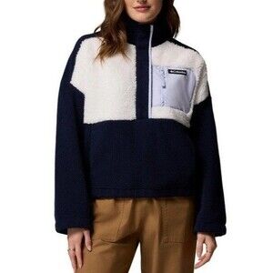 Columbia Ladies Sherpa Pullover Relaxed Fit Dark Nocturnal Sea Salt Blue XL NWOT